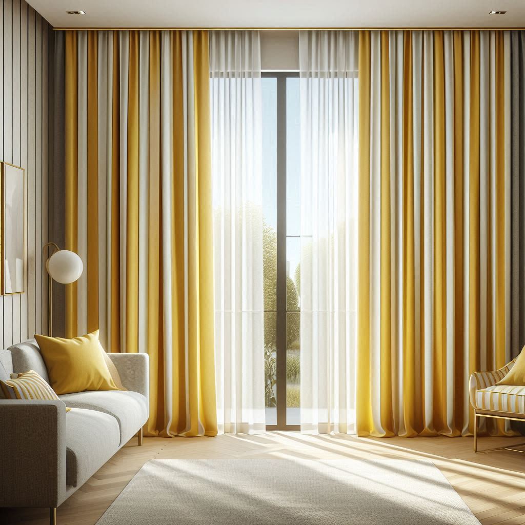 Dekoratif Sarı Beyaz Blackout Perde – Işık Geçirmez